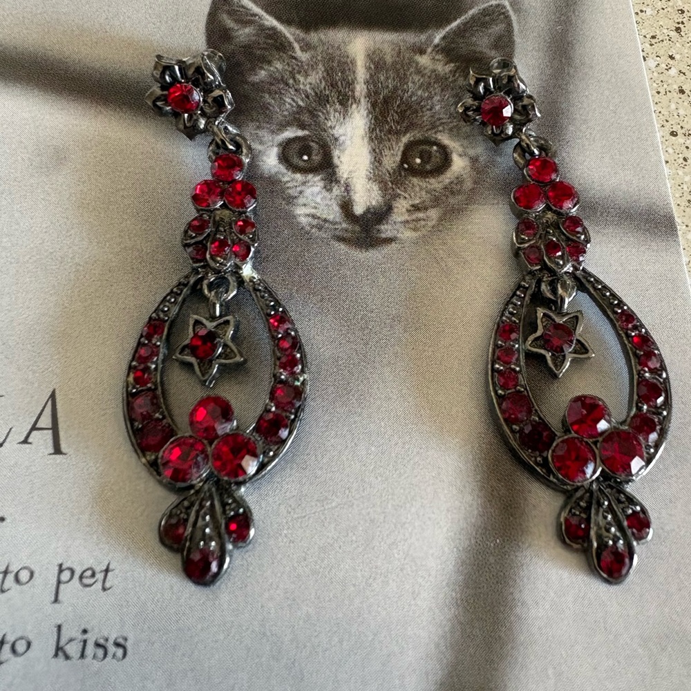 Contemporary Red Gemstone Drop Earrings
